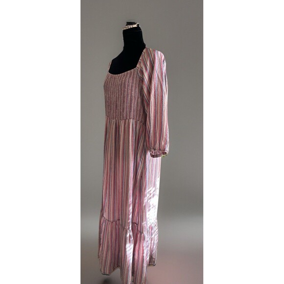 Marine Layer Ivy Smocked Maxi Dress Linen Blend Striped in Brick Size XL - Picture 5 of 14